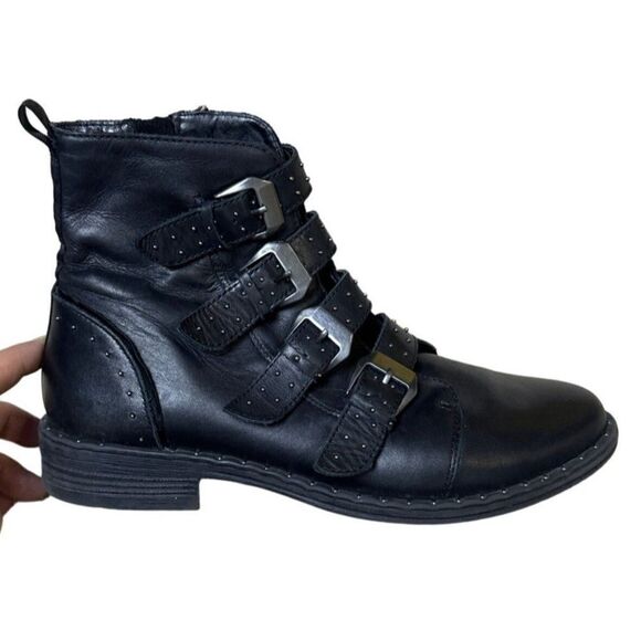 Steve Madden Black Buckle Motorcycle Ankle Boots Round Toe Size 8M - Picture 5 of 13
